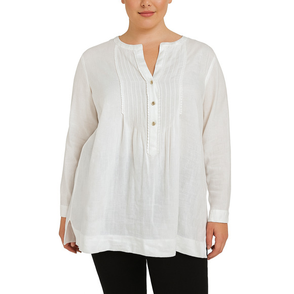 J. Jill Tops - J. Jill x Love Linen Pintuck Mother of Pearl Button Top Lagenlook Plus Size 1X